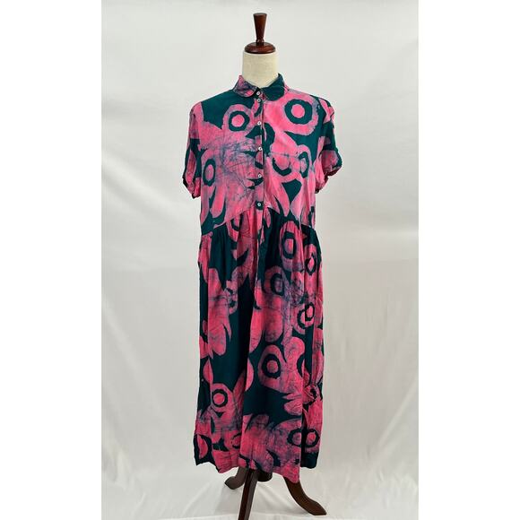 OSEI DURO Sz M Medium Imperium Dress Pool Party Pink Teal Midi Rayon - Picture 11 of 13